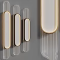 Modern Wall Lamps with Wooden Frames and White Shades on Vertical Striped Background