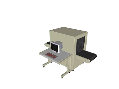 Public Facility Security Scanner With Conveyor Belt Computer Monitor And Keyboard 3d model