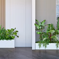 Indoor Landscape Featuring Green Plants In White Planters With Multi Textured Walls And Dark Flooring