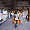 KELME Clothing Store with Orange Black Striped Storefront People at Entrance and Large Screen