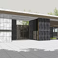 Modern Entrance Gate Design With Stone Columns Glass Structure And Green Landscaping