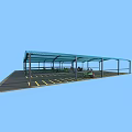 Covered Parking Lot With Blue Canopy And Yellow Parking Lines