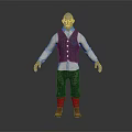 Game Movie Character With Gray Skin Bald Head White Shirt Dark Vest And Red Boots