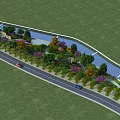 Park Landscape With Curved River Winding Road Colorful Trees Green Lawns And Flowering Plants