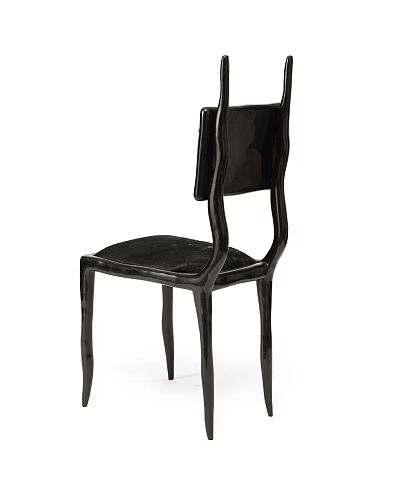 Elegant Black Modern Dining Chair With Unique Backrest And Velvet Seat 3d model