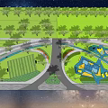 Well Designed Park Landscape Featuring Green Lawns Trees Paths And Play Areas