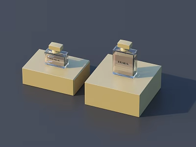 Elegant Perfume Cosmetics Two Glass Bottles On Yellow Display Stand 3d model