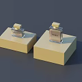 Elegant Perfume Cosmetics Two Glass Bottles On Yellow Display Stand