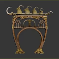 Ornate Vintage Wooden Decorative Table With Gold Accents Carved Legs And Goat Figurines