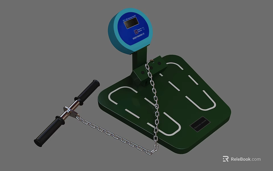Green Sports Training Equipment with White Track Lines Blue Display and Black Handle Chain 3d model 