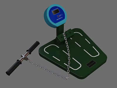 Green Sports Training Equipment with White Track Lines Blue Display and Black Handle Chain 3d model