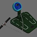 Green Sports Training Equipment with White Track Lines Blue Display and Black Handle Chain