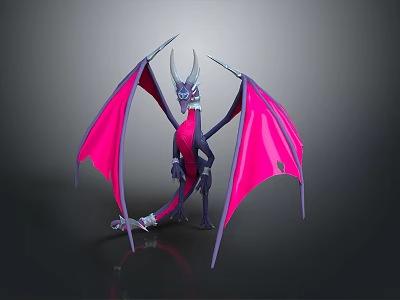 3D Fantasy Dragon Model With Dark Blue Body Pink Wings And Horns 3d model