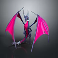 3D Fantasy Dragon Model With Dark Blue Body Pink Wings And Horns