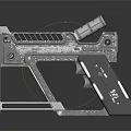 Detailed 3D Metallic Mechanical Weapon Model With Barrel Frame And Stand