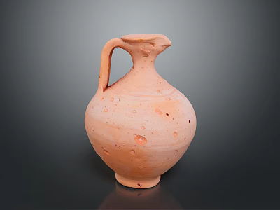 Terracotta Hand Carved Sculpture Vessel With Bird Headed Spout Curved Handle And Holed Surface 3d model