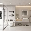 Modern Bathroom Interior Design With Glass Partition Shower Area White Toilet Vanity Mirror And Cabinets