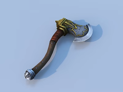 Ornate Decorative Axe With Leather Wrapped Handle And Golden Accent Blade 3d model