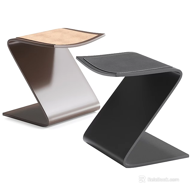 Stylish Z Shaped Modern Stools Featuring Metal Frame And Wooden Black Tops 3d model 