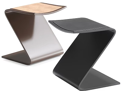 Stylish Z Shaped Modern Stools Featuring Metal Frame And Wooden Black Tops 3d model