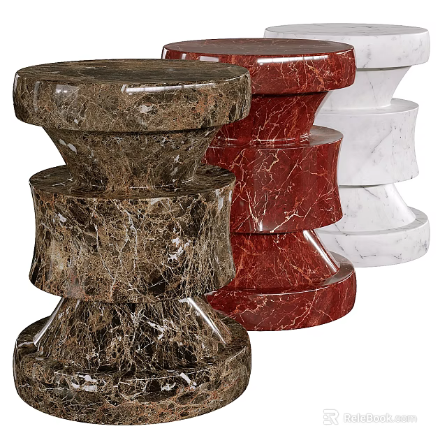 Stylish Marble Stools With Varied Textures And Colors 3d model