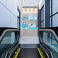 Escalator in Modern Spacious Area With Glass Walls and Bright Design Features