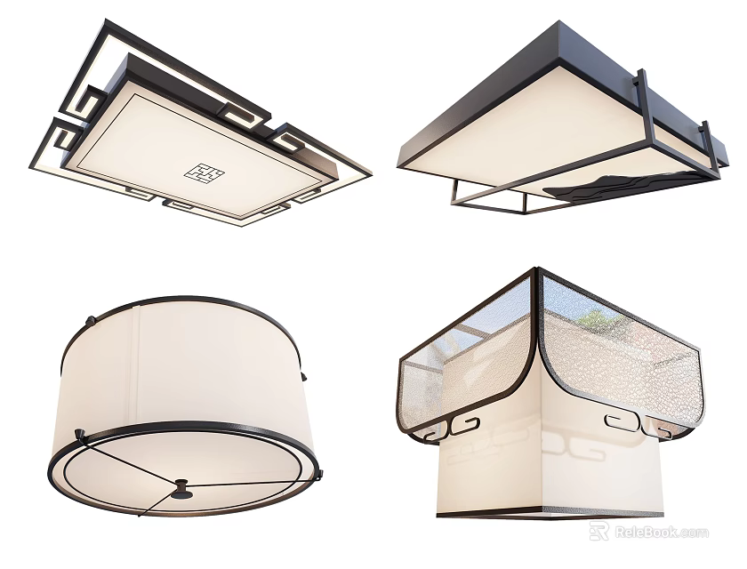 Modern Ceiling Lights With Geometric Round Square Designs And Fabric Metal Frames 3d model