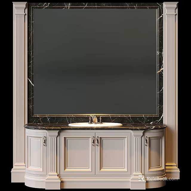 Elegant Bathroom Vanity With Framed Mirror Marble Countertop And Light Cabinets 3d model 
