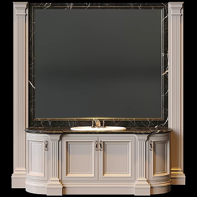 Elegant Bathroom Vanity With Framed Mirror Marble Countertop And Light Cabinets 3d model
