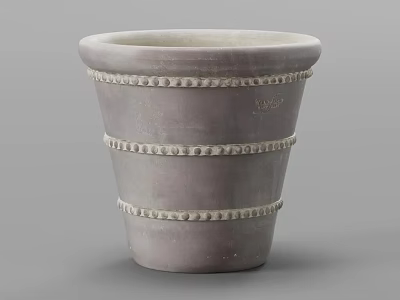 Gray Ceramic Bonsai Pot With Decorative Raised Textured Bands For Indoor Gardening 3d model