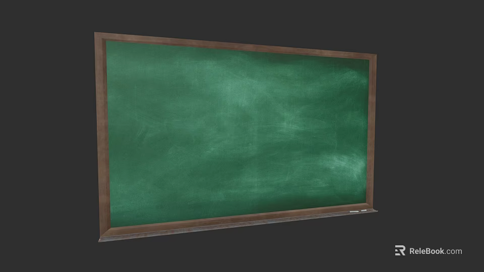 Classic Large Green Chalkboard With Wooden Frame Against Dark Background 3d model 