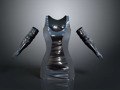 Modern Silver Dress Shaped Household Item With Black Side Straps For Clothes Hanging 3d model