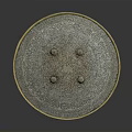 Ancient Historical Shield With Circular Design Intricate Patterns Metal Rivets And Golden Border