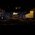 Modern Nova Bar Interior With Neon Sign Drink Shelves High Chairs Tables And TV Screen
