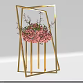 Floral Decor Display in Golden Geometric Frame with Red Flowers and Decorative Branches