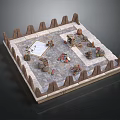 Ancient Fortress Scene Model With Crenellated Walls Stone Paved Ground And Miniature Figures