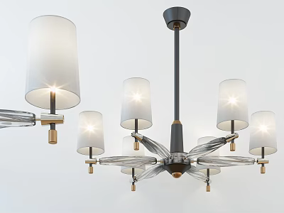 Modern Chandelier With White Lampshades Metal Frame And Transparent Accents 3d model