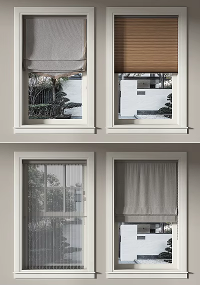 Different Curtain Types For Home Windows With Sheer And Blind Designs 3d model