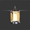 Orbital Spacecraft With Four Solar Panels Golden Body And Circular Dish Antenna