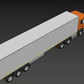 Orange Cab Cargo Truck With White Long Trailer And Multiple Wheels 3d model