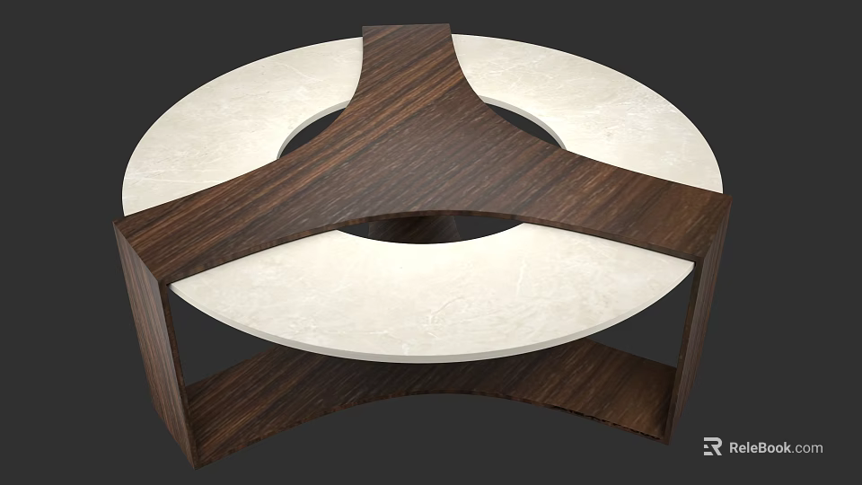 Modern Round Coffee Table With Wooden Frame And Lighted Marble Top 3d model 