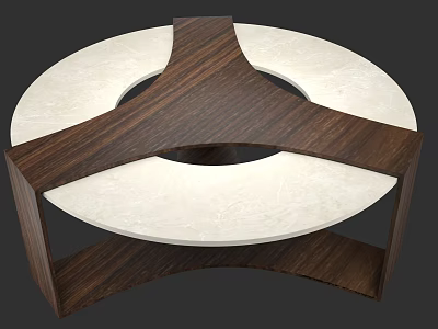 Modern Round Coffee Table With Wooden Frame And Lighted Marble Top 3d model
