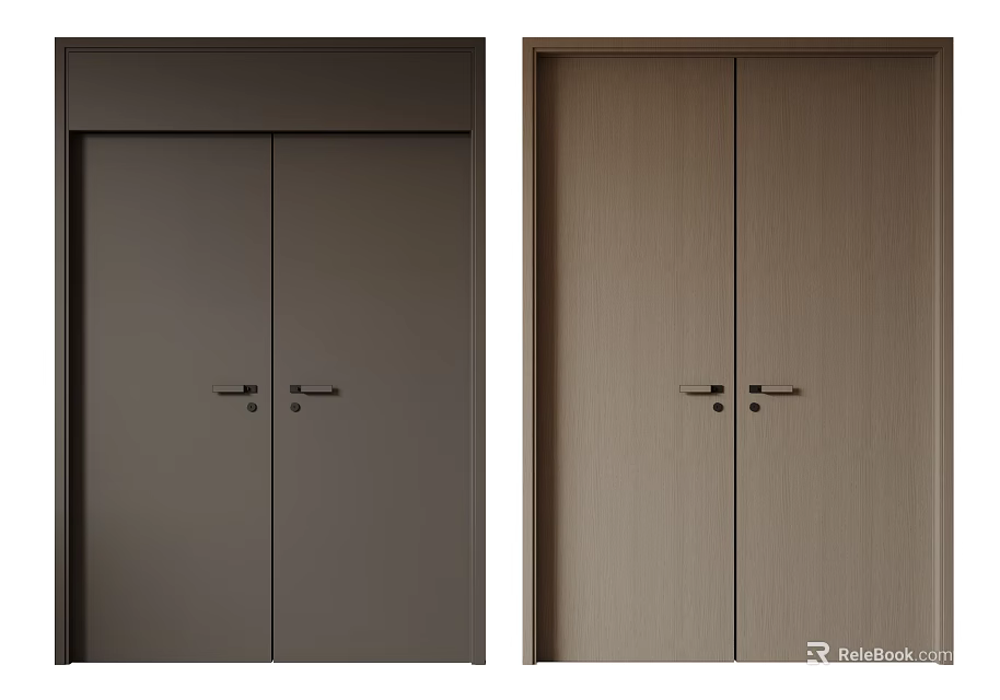 Modern Double Doors in Dark Brown and Light Wood Finishes with Sleek Design 3d model 
