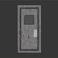 Sturdy Metal Swing Door With Square Window And Red Design Details In Modern Style