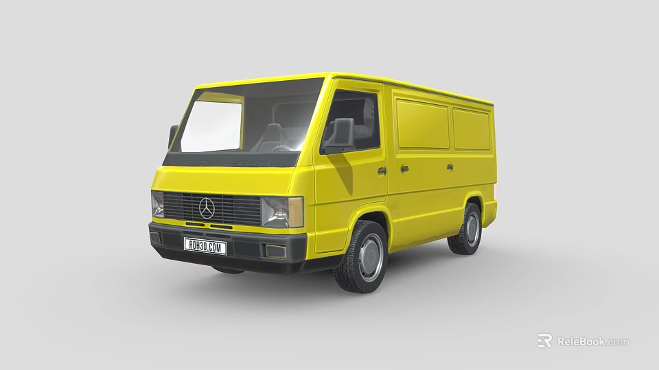 Vibrant Yellow Mercedes Commercial Van 3D Render With Front Design And Wheels 3d model 