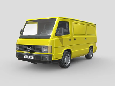 Vibrant Yellow Mercedes Commercial Van 3D Render With Front Design And Wheels 3d model