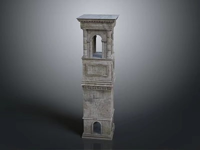 Stone Architectural Tower With Multi Level Structure Arched Windows And Flat Top Design 3d model