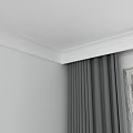 Modern Desk Interior With White Wall Grey Curtains And Wooden Frame Window