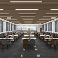 Modern Canteen Interior With Organized Tables Chairs And Ceiling Lights 3d model