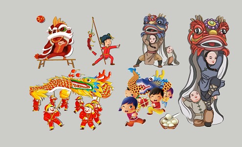 Dragon and Lion Cartoon Dance 3d model